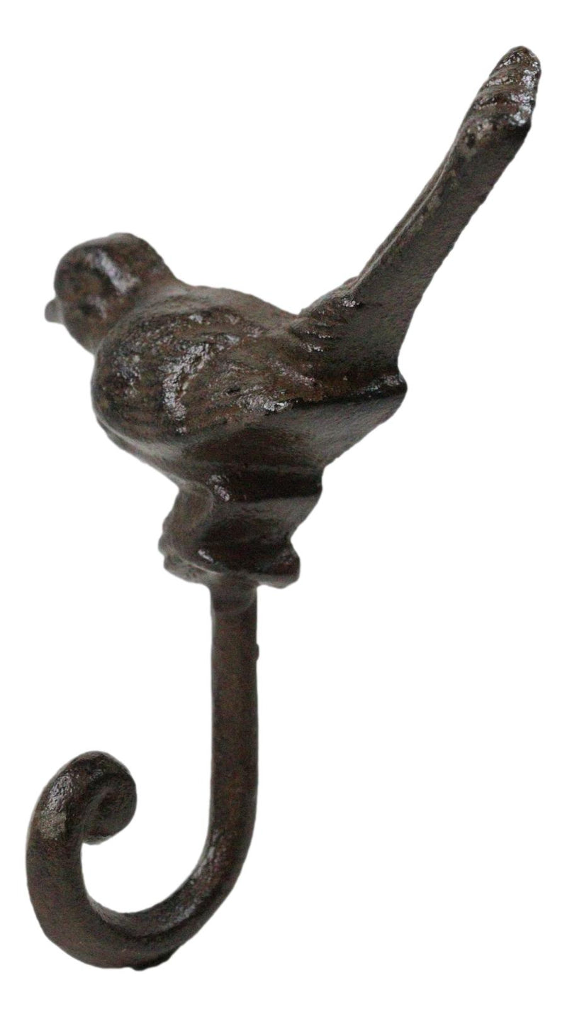 Set Of 2 Rustic Cast Iron Morning Song Bird On Branch Wall Coat Towel Hook Decor
