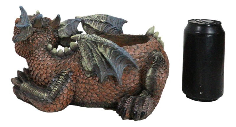 Snuggling Cozy Red Fire Dragon At Rest Planter Pot Garden Decor Figurine 11.25"L