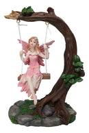 Pink Tribal Fairy On Tree Branch Swing With Pink Wings & Amber Hair Figurine