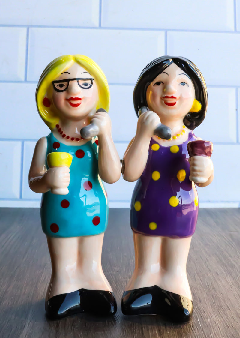 Ceramic Gossiping Phoney Friends Wine And Whine Party Salt Pepper Shakers Set