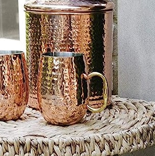 Moscow Mule Copper Plated Stainless Steel Hammered Barrel Cup Mug Gold Handle