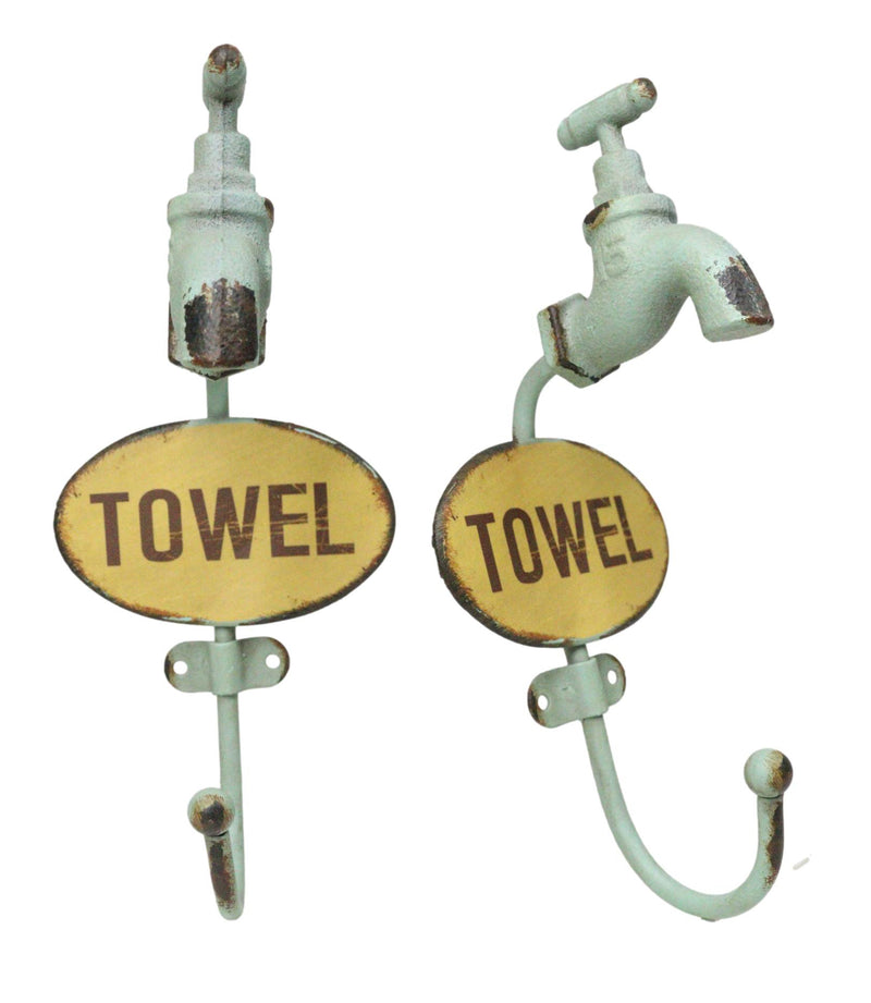 Set Of 2 Cast Iron Vintage Old Fashioned Spigot Faucet Towel Coat Wall Hooks