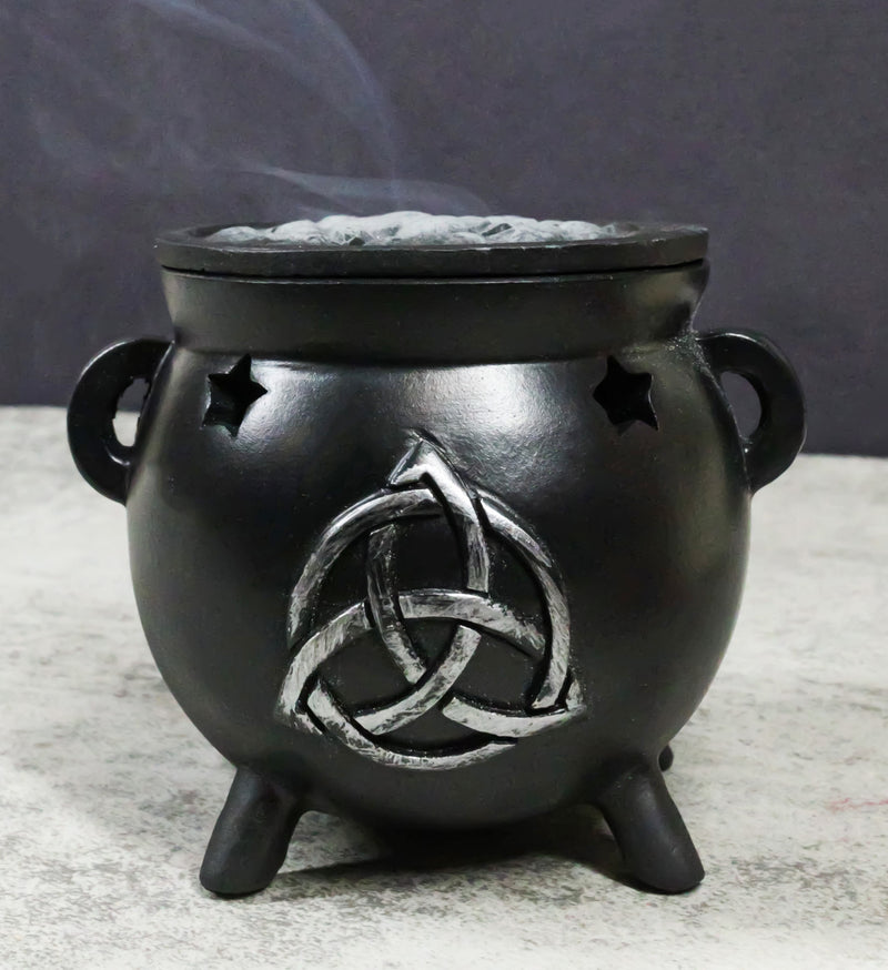 Wicca Sacred Triquetra Symbol Stars Cutout Witch Cauldron Incense Cone Burner