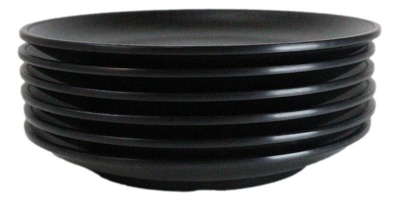 Pack Of 6 Black Silk Melamine Round Appetizer Dessert Side Dishes Plates 7"D