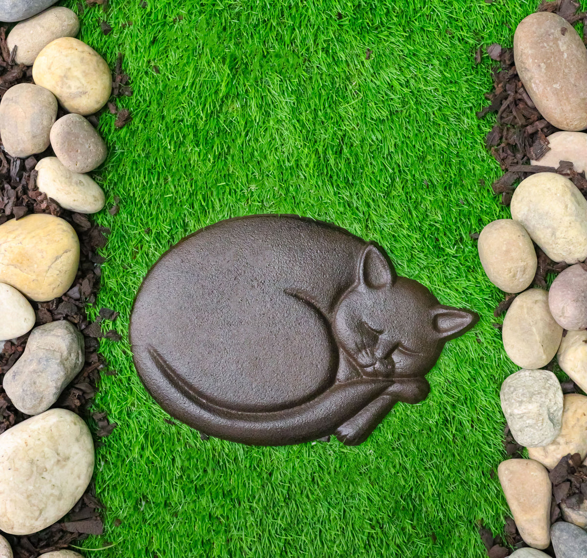 Set Of 3 Cast Iron Sleeping Kitty Cat Garden Stepping Stone Pave Foot Steps