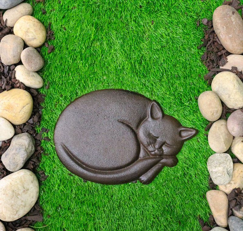 Set Of 3 Cast Iron Sleeping Kitty Cat Garden Stepping Stone Pave Foot Steps