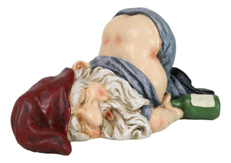 Mr Gnome Knocked Out Drunk With Half Moon Bare Buttocks Holding Booze Figurine