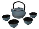 Sky Blue Hobnails Textured Petite Cast Iron Teapot 10oz With 4 Mini Tea Cups Set