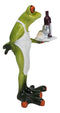 Green Toad Frog Butler Waiter With Wine Glass Bottle And Bread Tray Figurine 6"H