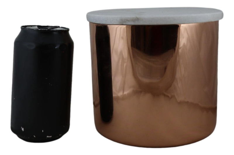 Modern Chic Sleek Copper Plated Storage Canister with Natural Marble Lid 2qt