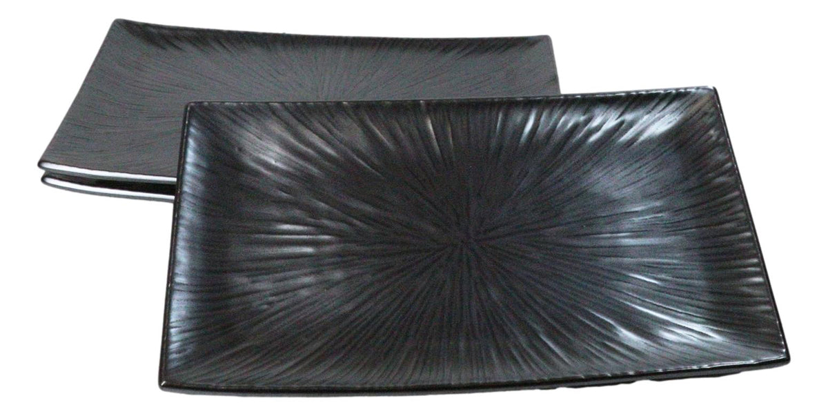 Pack Of 3 Black Tetsu Kesho Porcelain Long Rectangular Serving Platter 15"X8.5