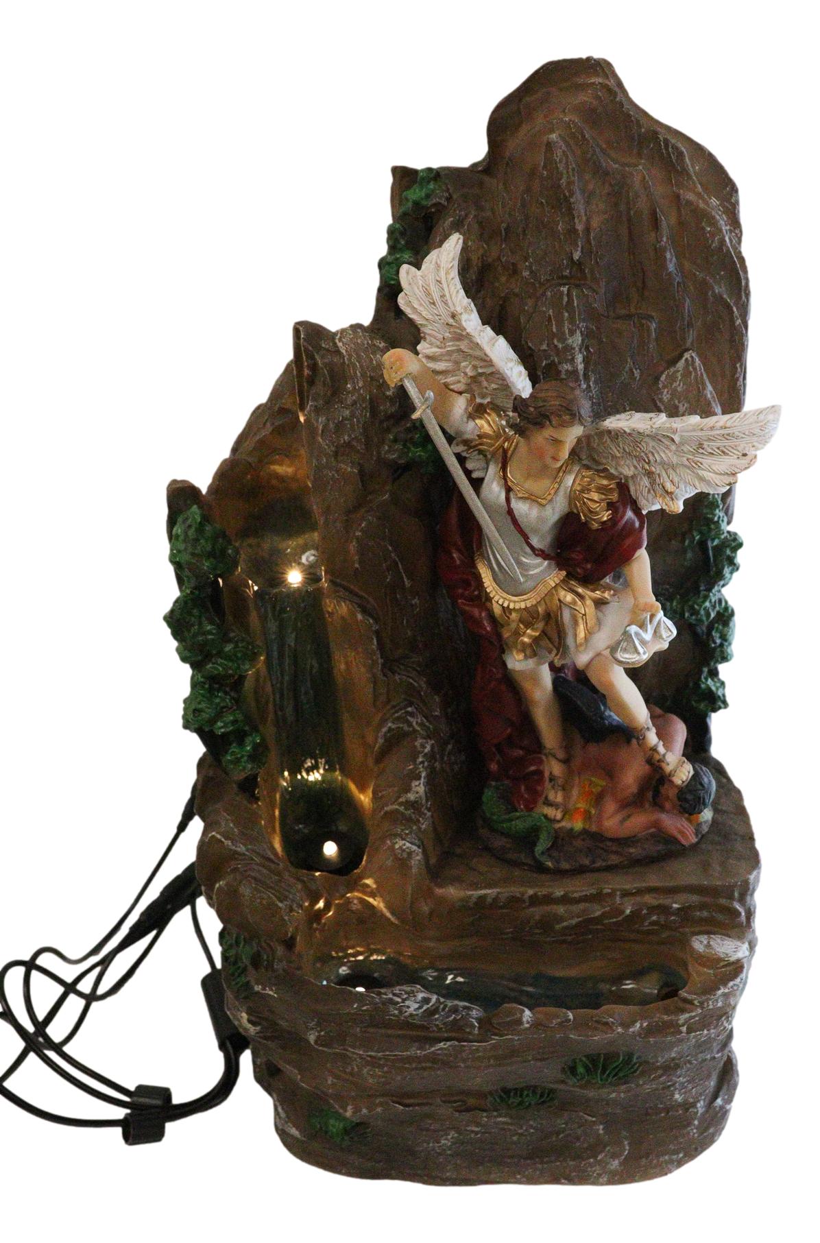 Catholic Archangel Saint Michael Our Protector Water Fall Fountain Statue 16"H