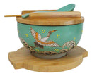 Turquoise Japanese Crane Donburi Ramen Bowl With Lid Trivet Spoon Chopsticks Set