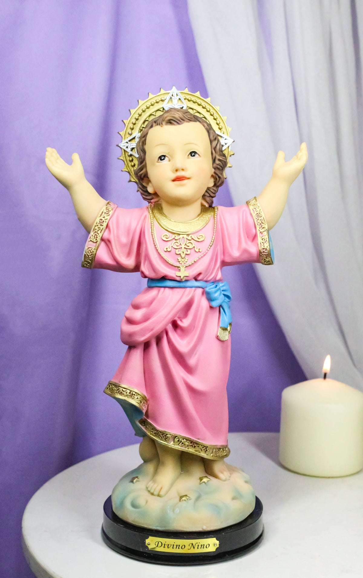 Catholic Christian Santo Nino Divine Child Jesus Christ Figurine With Base 12"H