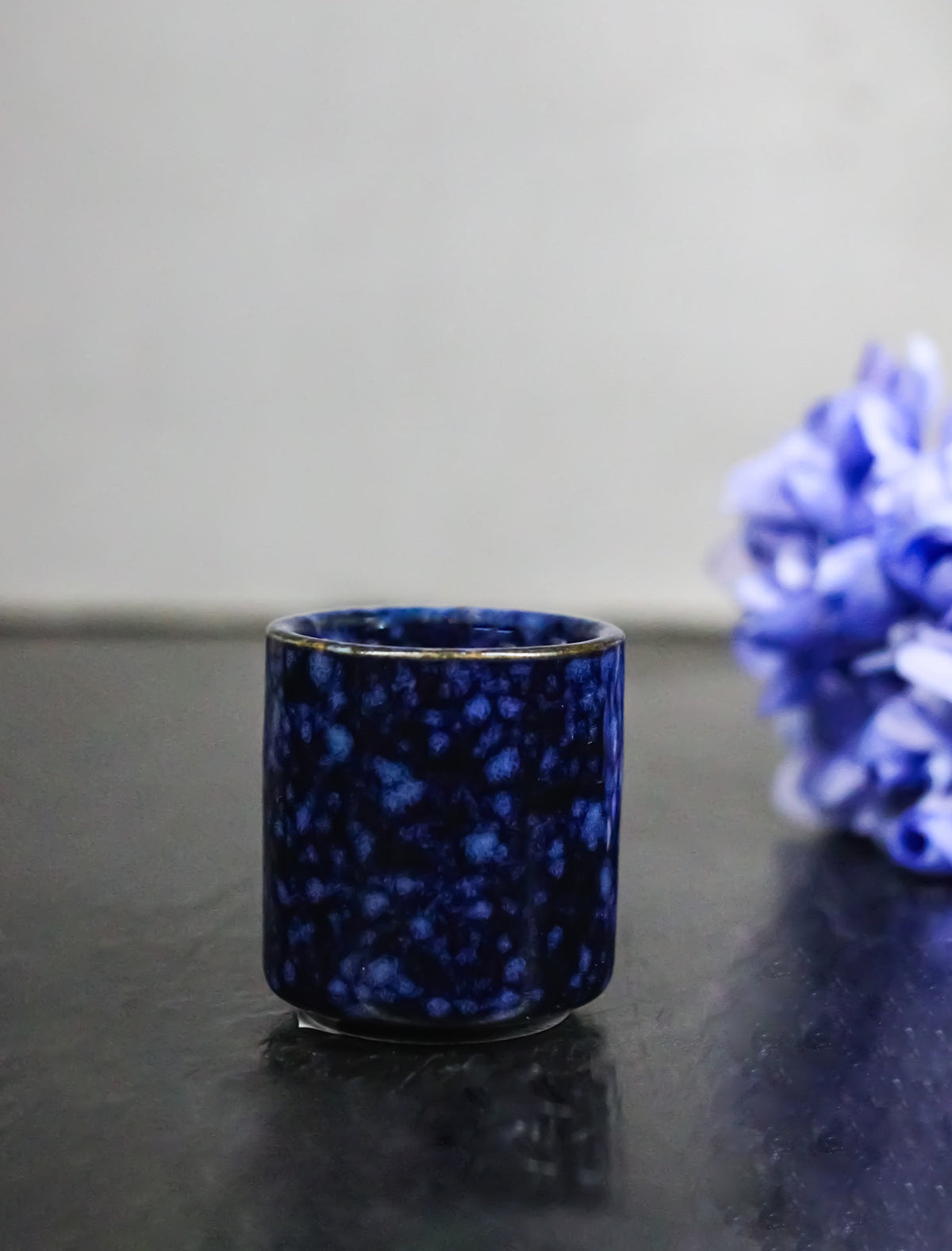 Set of 6 Speckled Indigo Blue Porcelain 1.25oz Ochoko Yuzu Sake Cups