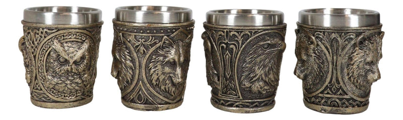 Animal Spirit Bald Eagle Owl Black Bear And Gray Wolf 2-Ounce Shot Glasses Set