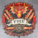 Elemental Fire Nation Dragon With Flaming Swords Triple Moon Symbol Wall Decor