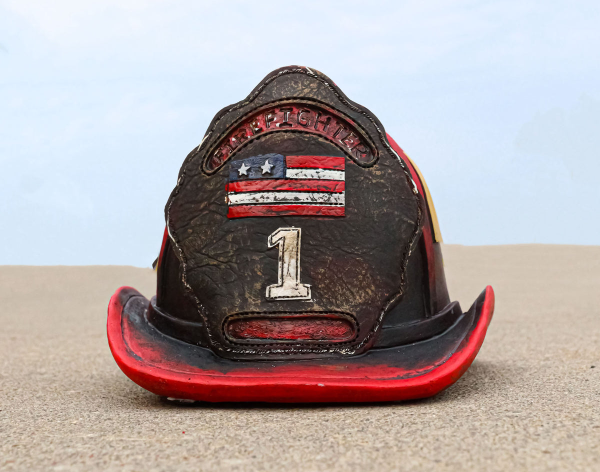 Fire Fighter Station 1 Fireman Hat With US Flag Money Coin Savings Piggy Bank - Ebros Gift