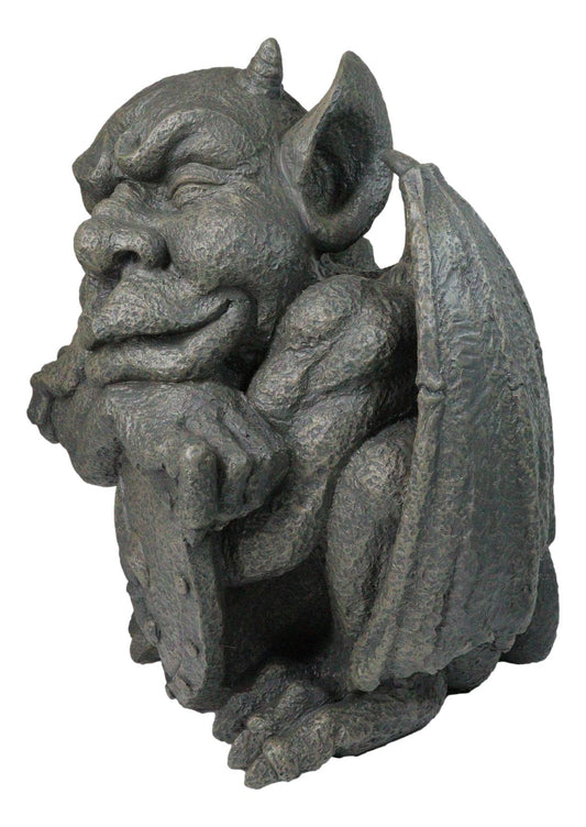 Set of 2 Gothic Notre Dame Gargoyle Shield And Sword Bearer Chimera Figurines
