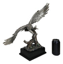 Electroplated Pewter Silver Bald Eagle With Open Wings Soaring Over Tree Statue
