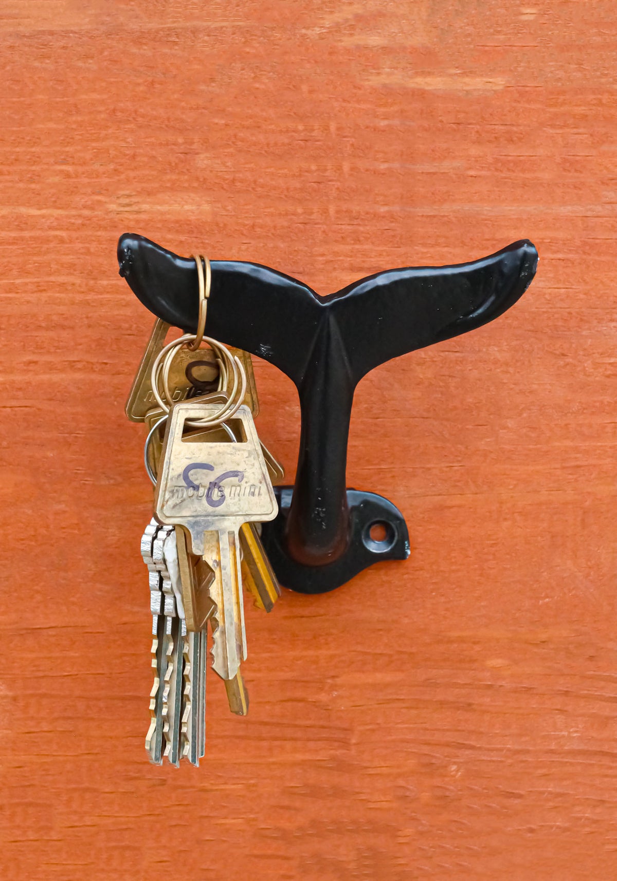 Pack Of 2 Black Cast Iron Nautical Baleen Blue Whale Tail Wall Coat Hook Hangers - Ebros Gift