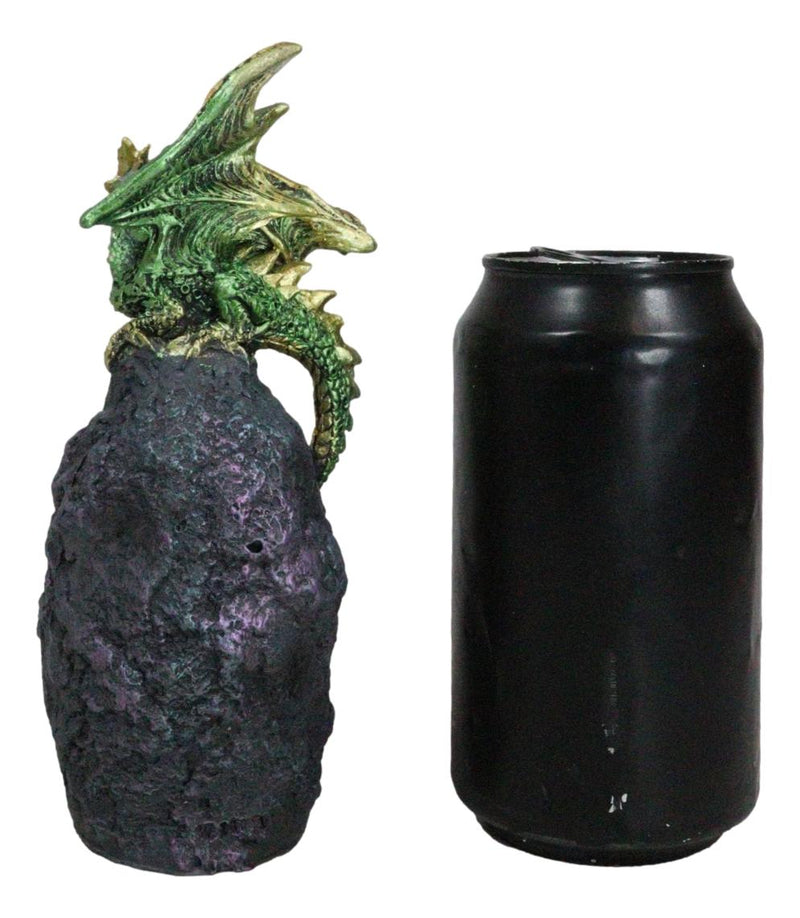 Metallic Green Gold Meteorite Dragon On Faux Geode Crystal Cavern Rock Figurine