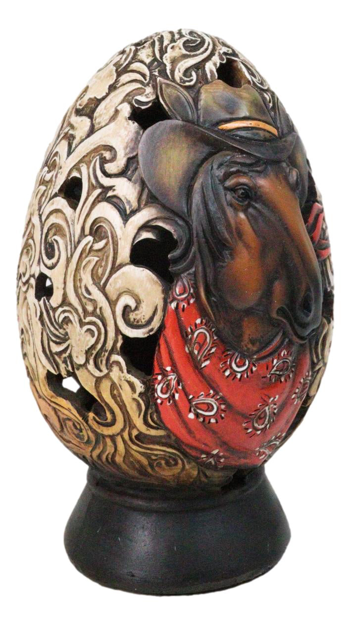 Rustic Western Horse With Cowboy Hat and Red Scarf Egg Money Piggy Bank Figurine