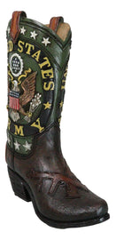 Rustic Western USA American Bald Eagle Army Emblem Cowboy Boot Flower Vase