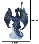 Blue Midnight Alpha Blade Dragon And White Wolf Figurine W/ Letter Opener Sword
