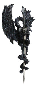 Gothic Black Winged Dragon Wall Plaque with Removable Medieval Sword – 12-Inch