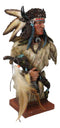 Native Indian Chief Warrior Hunter With Buffalo Horns And Feathers Bust Figurine