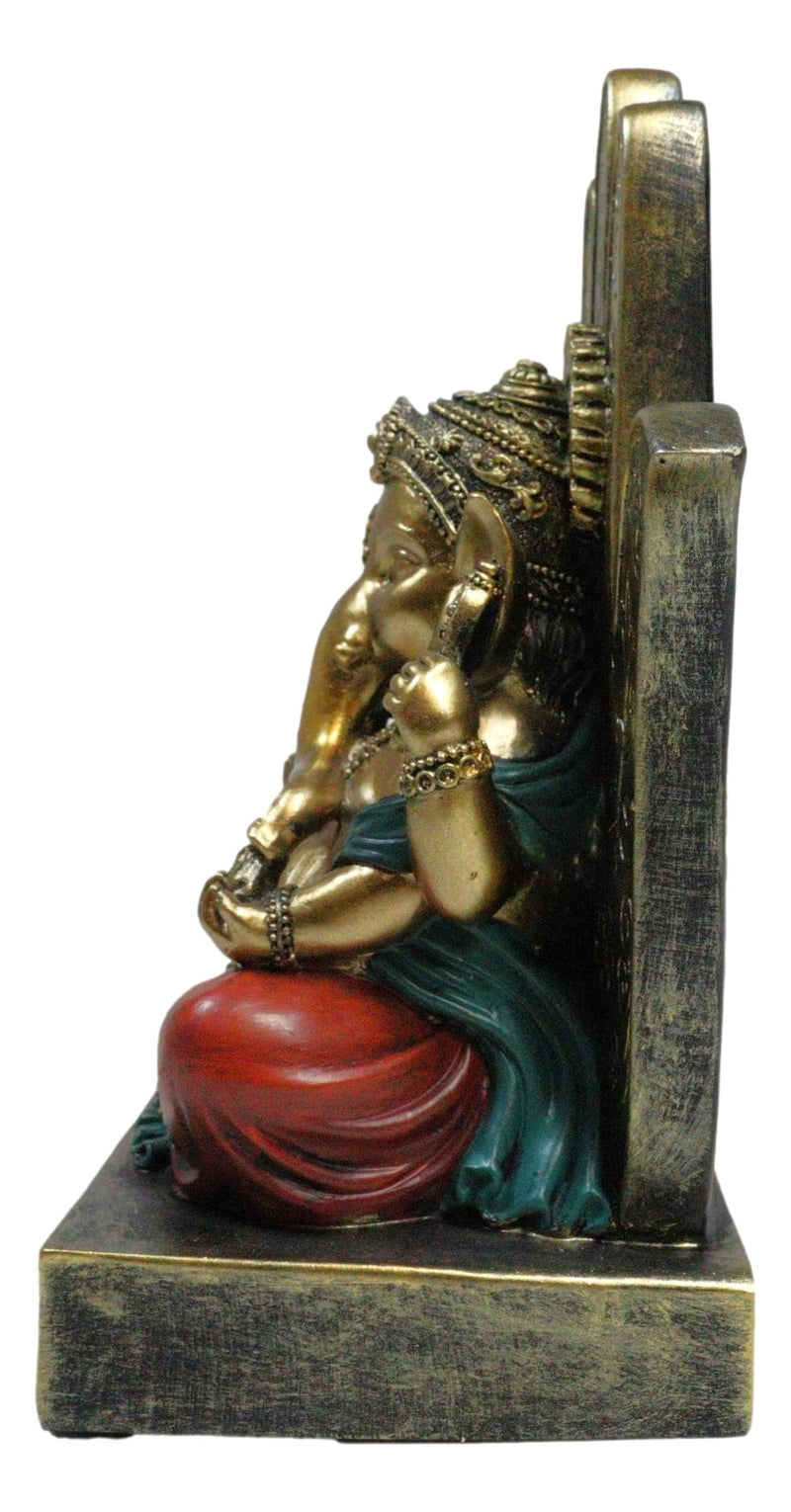 Hindu Elephant God Ganesha Seated On Hamsa Palm Hand of God Throne Figurine