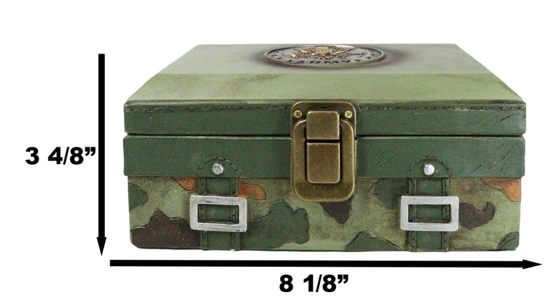 Green Military US Army Emblem Officer Briefcase Camo Decorative Trinket Box
