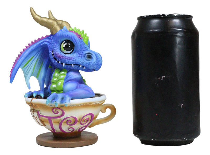 Whimsical Cup Of Tea Blue Baby Dragon With Green Spikes In Teacup Figurine