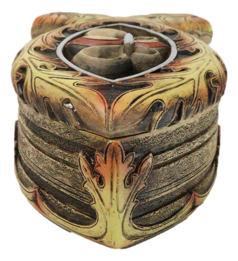 Faux Wood Jesus Fish Ichthys With Fleur De Lis Cross Decorative Trinket Box