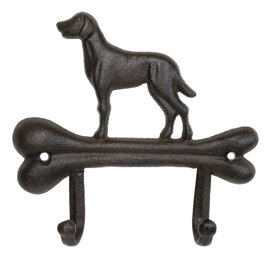 Pack of 2 Cast Iron Rustic Abstract Faithful Dog with Bone Double Wall Hooks