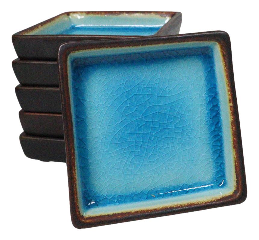 Set Of 6 Blue Sky Aozora Kannyu Ceramic Square Condiment Sauce Dishes 2oz
