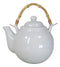 Sleek White 35oz Bone China Ceramic Tea Pot Teapot With Bamboo Handle Collection