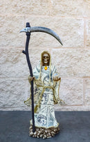 Santa Muerte With Scythe & Crystal Ball Holy Death Figurine In Dollar Money Robe