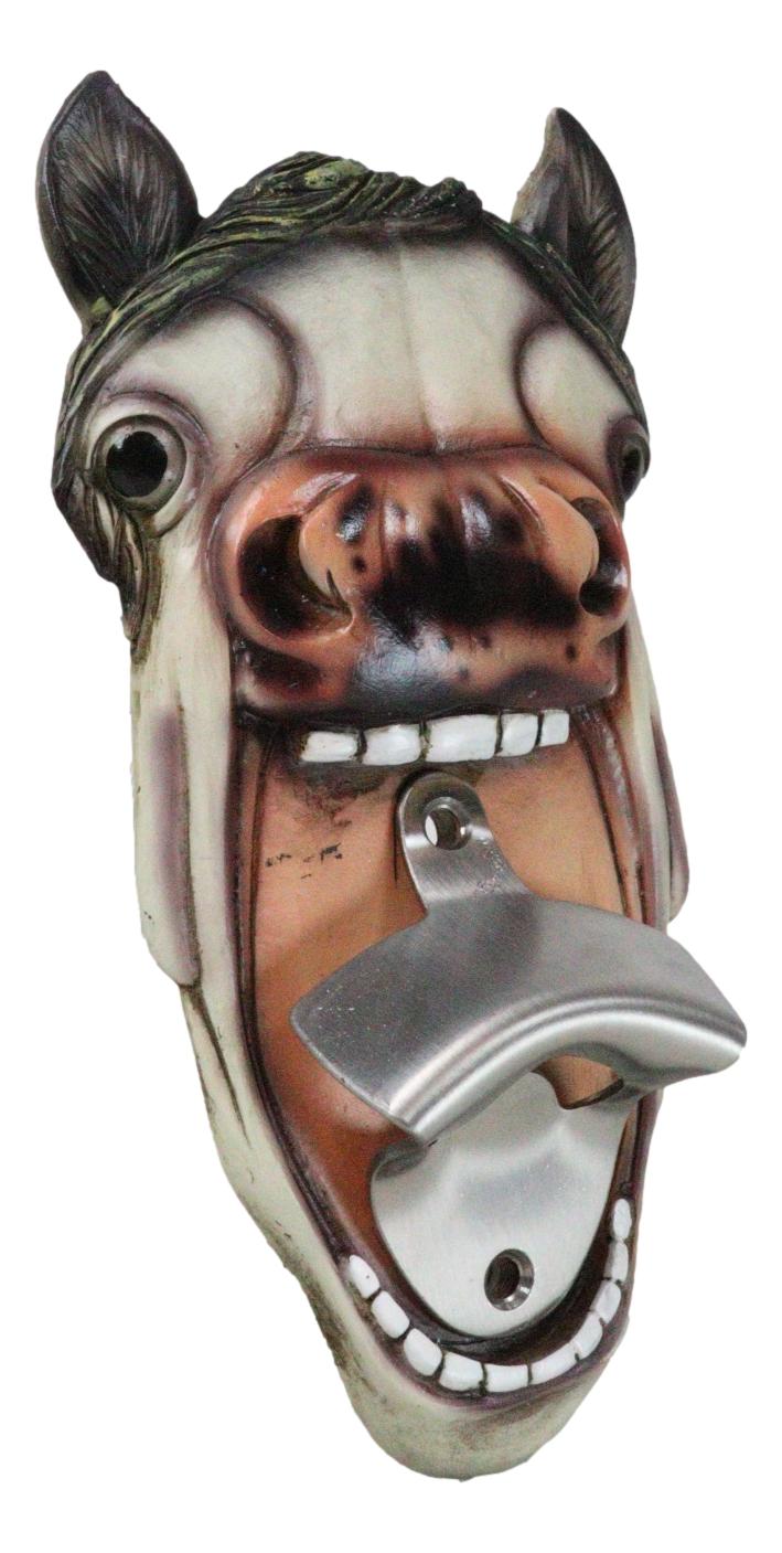 Rustic Western Country Farm Comical Neighing White Horse Wall Bottle Opener