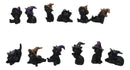 Set of 12 Halloween Black Cats With Witch Hats Mini Figurines In Multi Poses