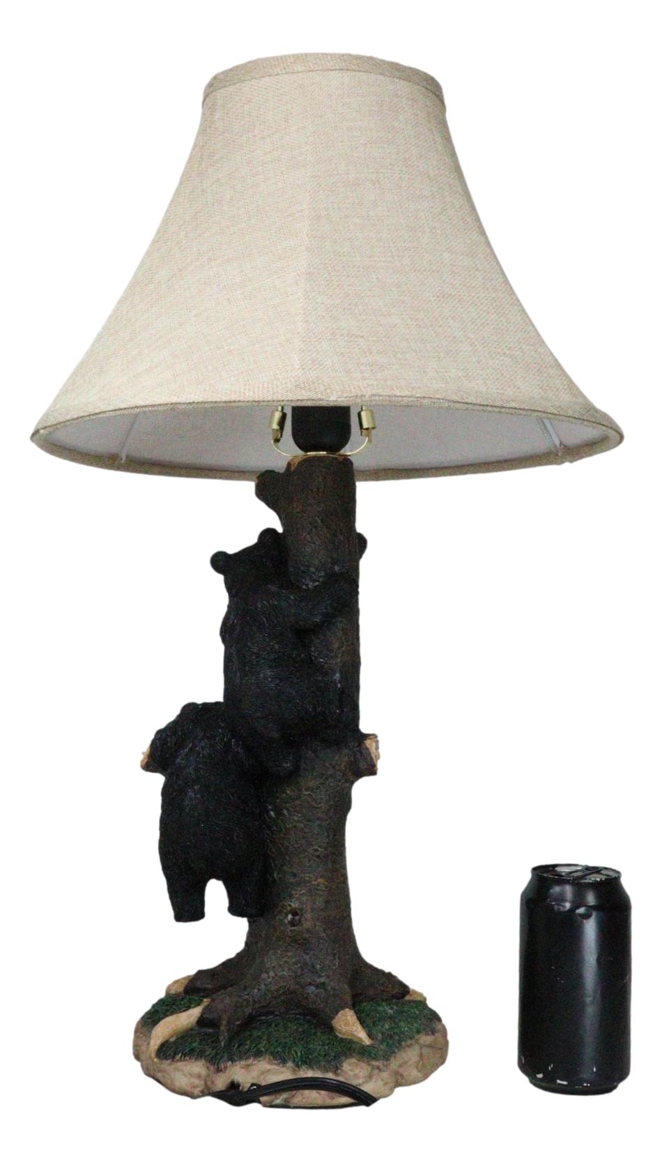 Rustic Western Forest Playful Black Bear Cubs Climbing On Tree Trunk Table Lamp