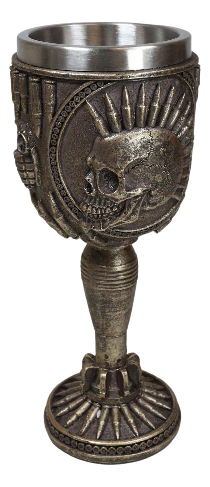 War Dog Skeleton Cranium Bullet Spiked Mohawk Skull Wine Goblet Chalice Cup