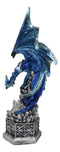 Armored Blue Guardian Water Elemental Dragon On LED Crystals Pedestal Figurine