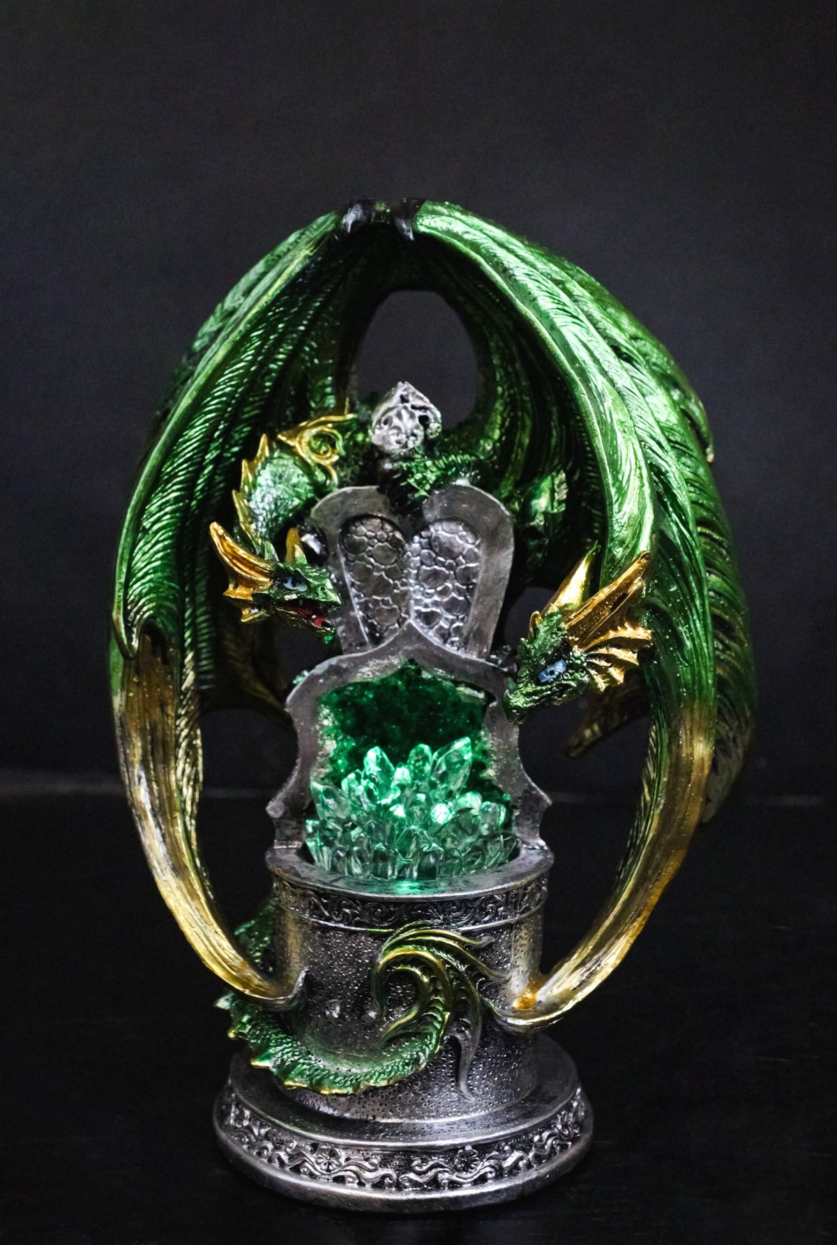 Ebros Green Dragon Treasure Tomb LED Color Changing Crystal Figurine 8.25"H