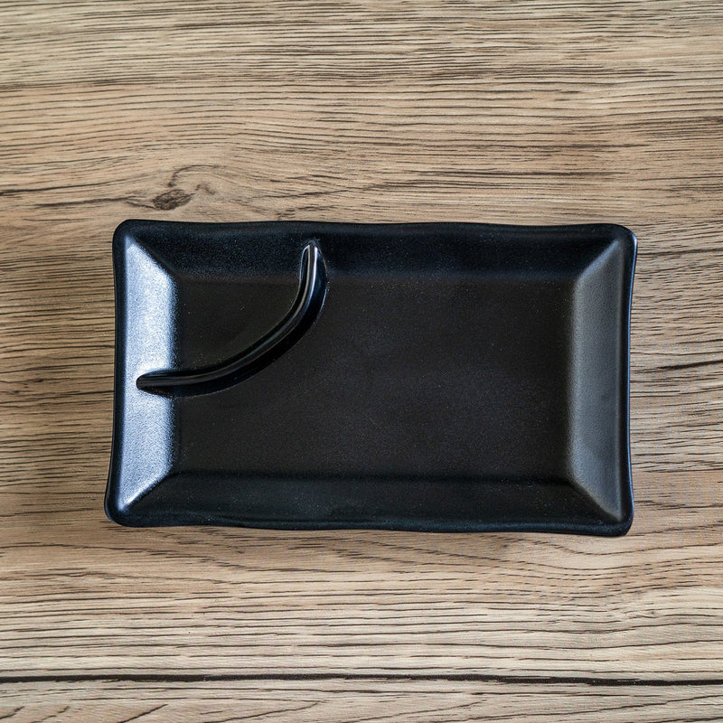 Pack Of 6 Ridged Matte Black Melamine 2 Partitions Rectangular Sushi Plates