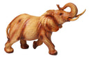 Lucky Elephant Figurine with Trunk Up Faux Wood Carved Look Home Décor 10" Long