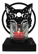 Wicca Phases of The Moon Celestial Black Cat Metal Votive T-Lite Candle Holder