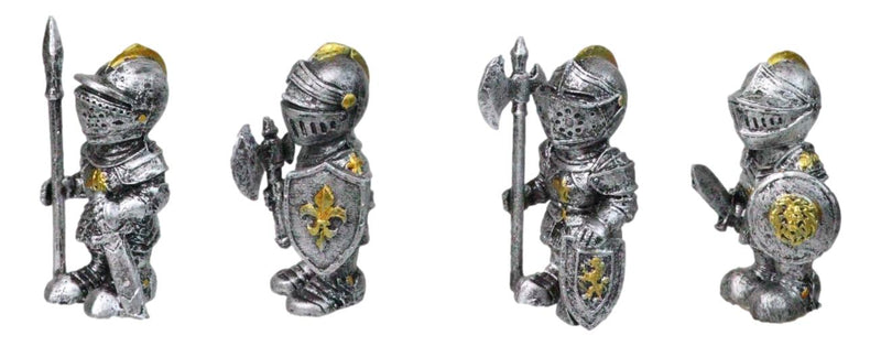Set of 4 Medieval Suit of Armor Knights With Axe Sword Shields Mini Figurines
