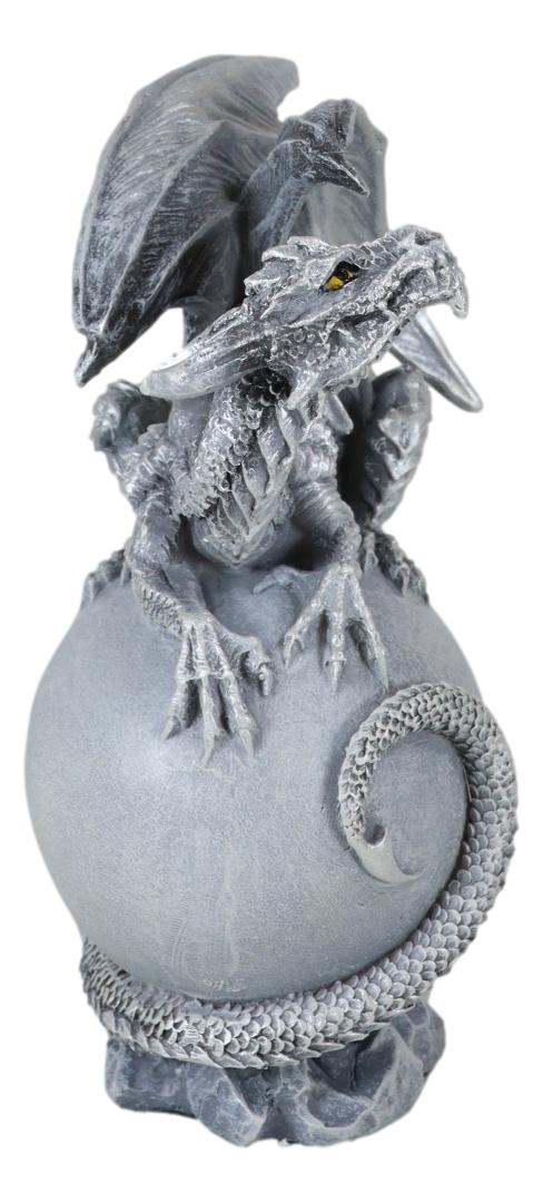 Fantasy Wyrmling White Shadow Ghost Dragon Sleeping On Gray Moon Figurine